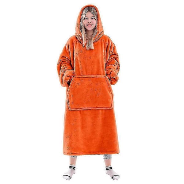 Bærbar teppegenser for kvinner og menn, supervarm og koselig teppehettegenser Orange