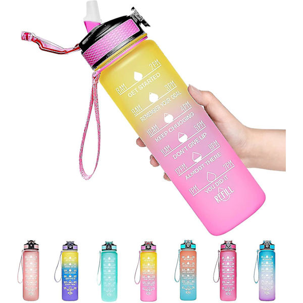 32oz Bpa gratis dricksvattenflaska för friluftsentusiaster Ombre Yellow Pink