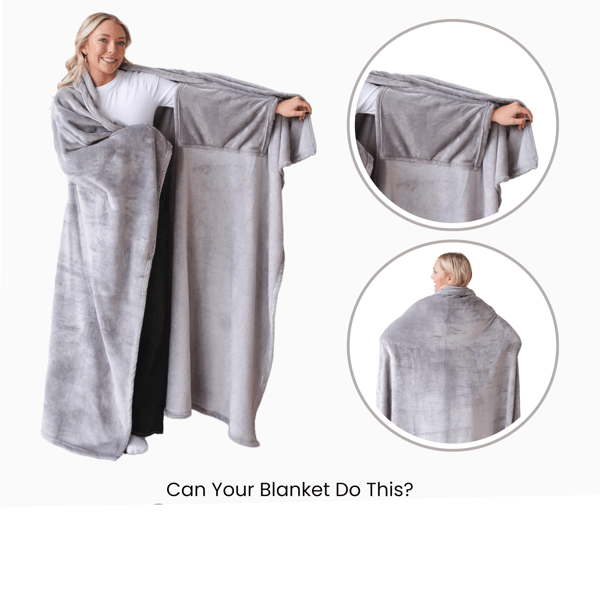Helårsbrugbart tæppe til voksne, hyggelig hætte-lounge-wrap til kvinder og mænd, perfekt julegave, grå Grey