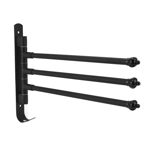 Svart, rustfritt stål, dreibar håndkleholder - 3-arms roterende håndklestang for bad, garderobe, kjøkken