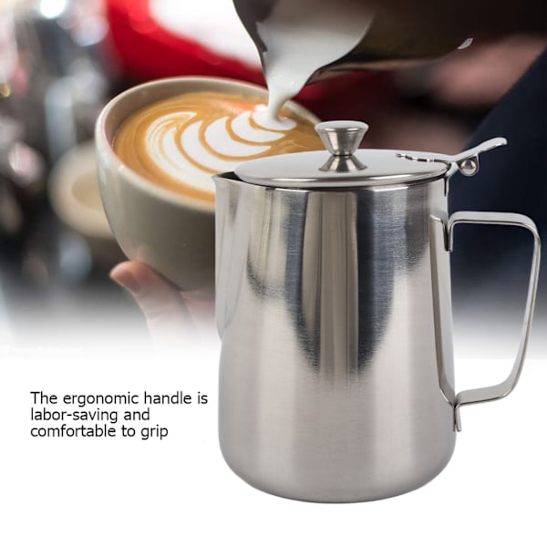 Melkepitcher i rustfritt stål med lokk for Latte Art - 1000 ml kaffekopp