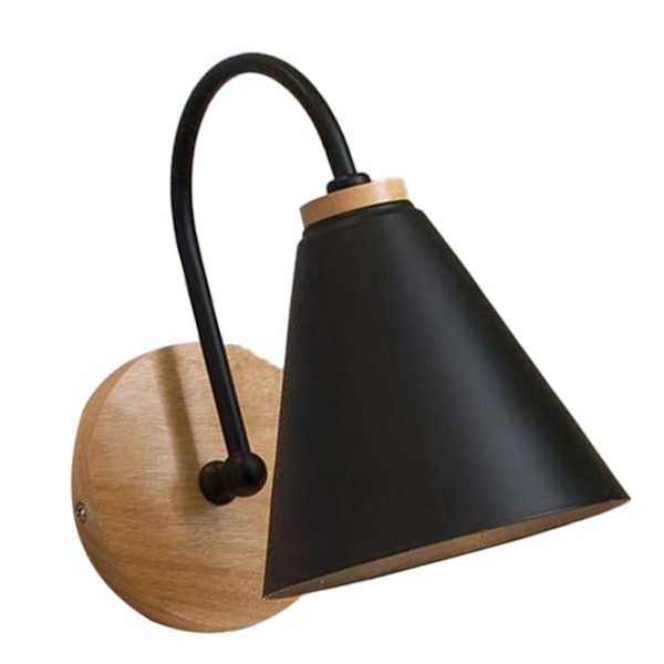 Böjd vägglampa i järn med lampskärm för sovrum, vardagsrum, arbetsrum - Väggmonterad korridorlampa i svart (glödlampa ingår ej)