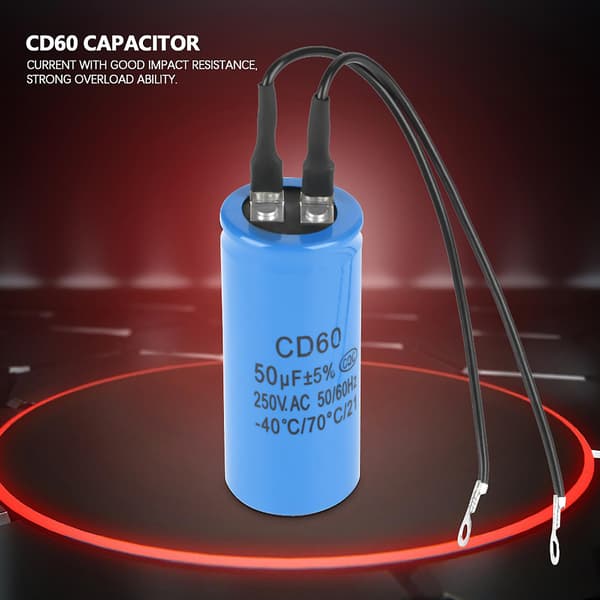 50uF 250V AC CD60 Startkondensator med ledning til motor og luftkompressor