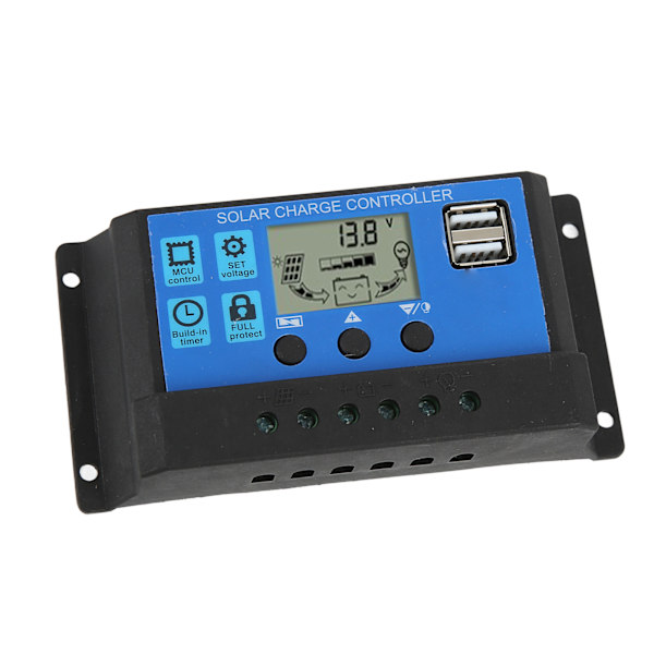 Solar Charge Controller 30A Solpanel Regulator Dubbel USB-utgång för 12V/24V solpaneler