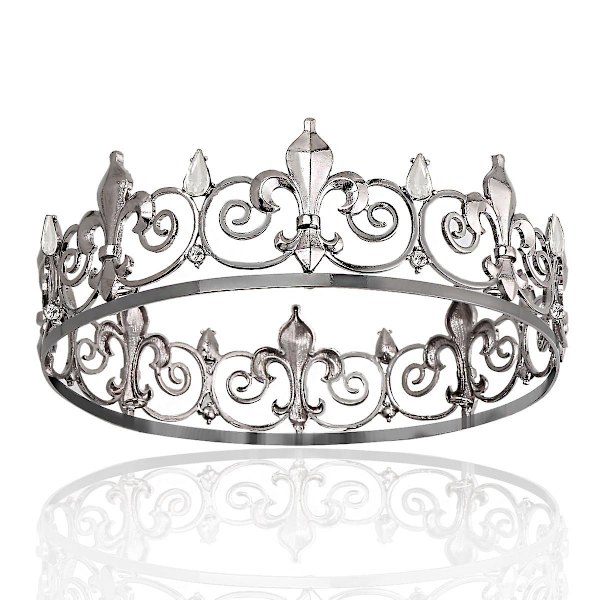 Royal Full King Crown Metallkronor och tiaror för balfest Gray white