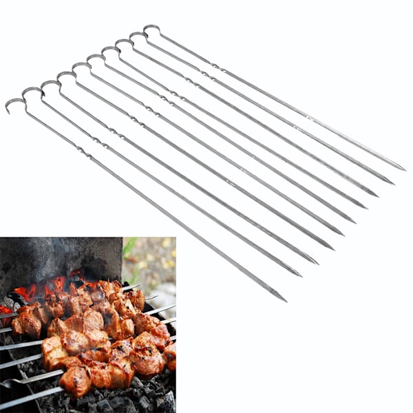 10-pak Flade grillspyd i rustfrit stål til BBQ - Perfekt til kabobs og kebabgrillning