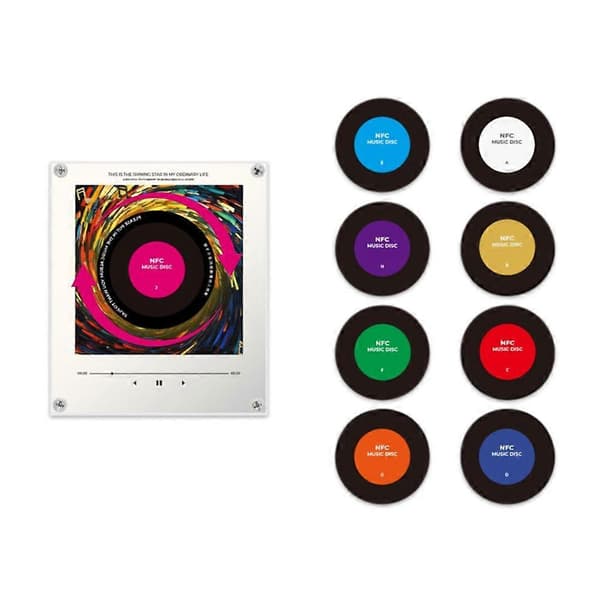 NFC musikkspiller akrylramme 9 plater LED-effekter White Rotation