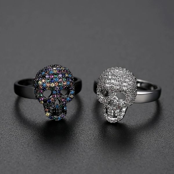 Punk färgglada skelett Devil Ring Skull Face Iced Ringar