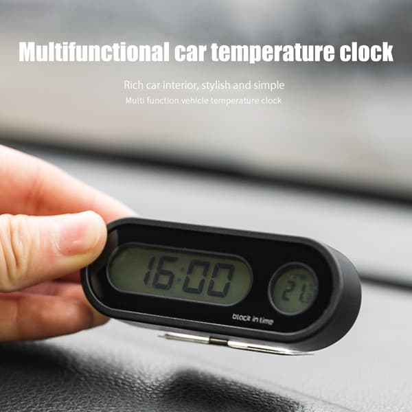 2-i-1 Bilklokke Termometer LED Bakgrunnsbelysning Dashborddekor