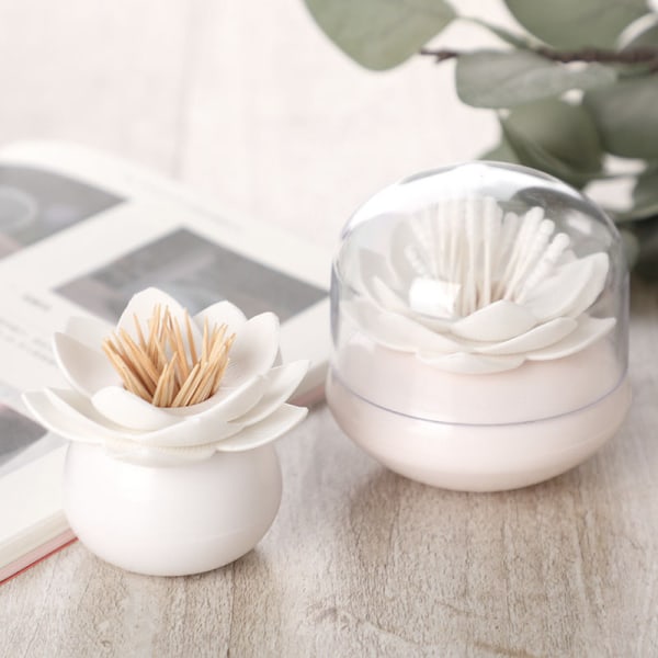 Bomullspinne Organizer Lotus Shape kosmetisk tandpetare behållare Beige