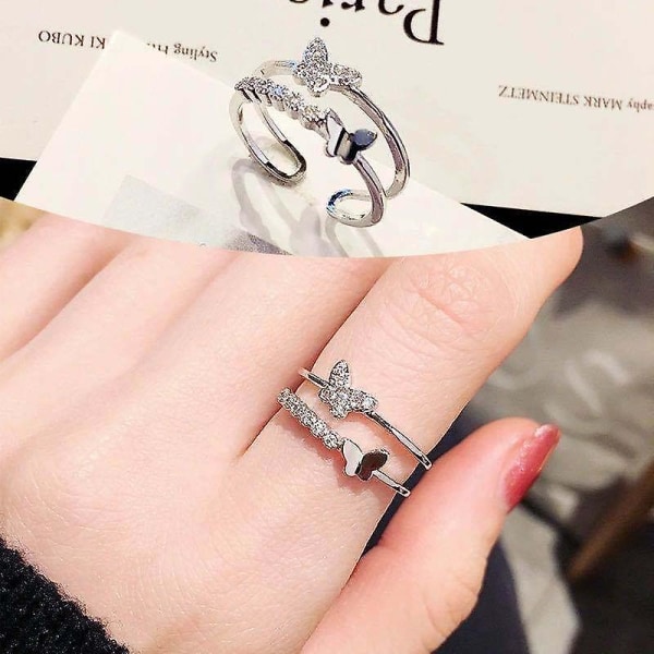 Snygg fjärilsring Dubbel fjärilsring Justerbar Crystal Butterfly Knuckle Ring