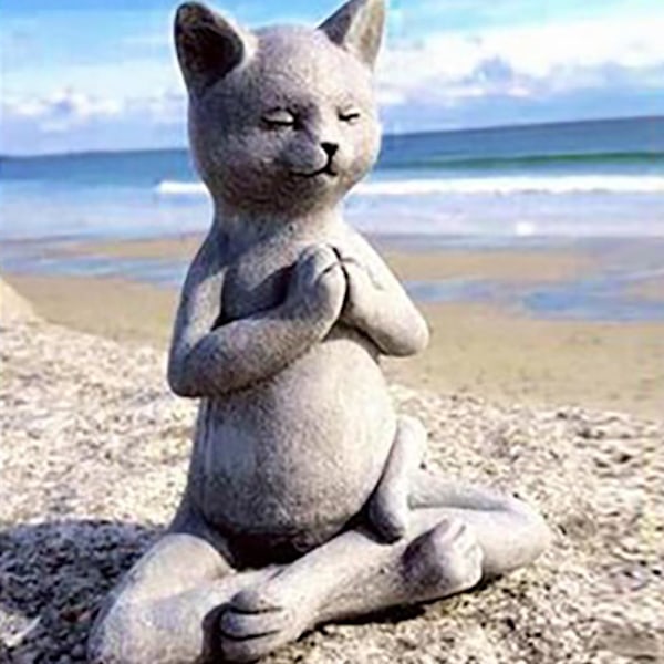 Elegant Bedende Katt Skulptur: Ideell Dekorasjon for Hjem og Hage