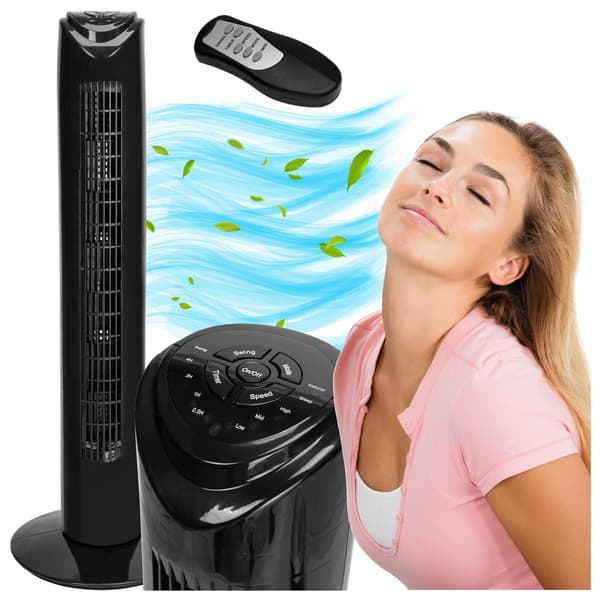 Tårnventilator med fjernbetjening, sort, 45W, 3 tilstande, timer 2840