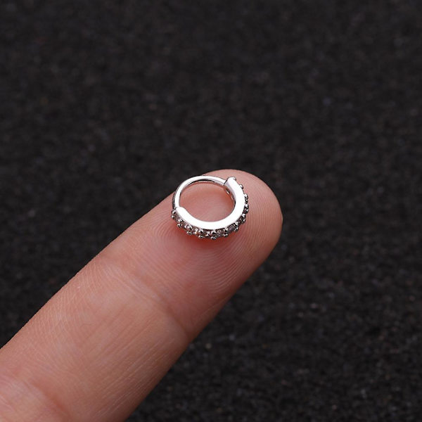 1st Kvinnor Cubic Zirconia Inlagd Hoop Nose Ring Huggie Örhänge silver 8mm