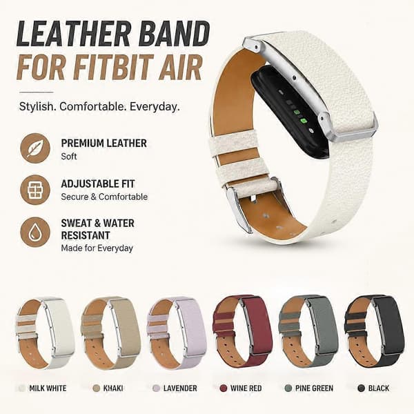 Litchi-läderarmband för Google Fitbit Air, Single Loop premium-läderrem med skjutbar metallram Light lilac