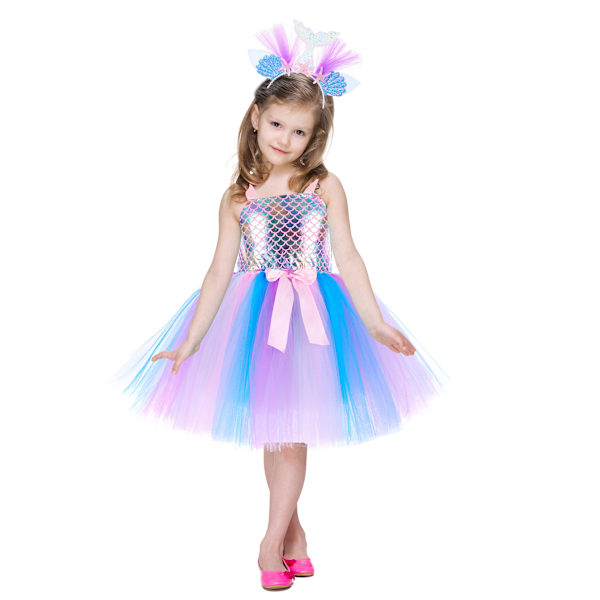 Barns sjöjungfrupresent Huvudbonader + Tutu-kjol Pink Mermaid xL (7-8 years old)