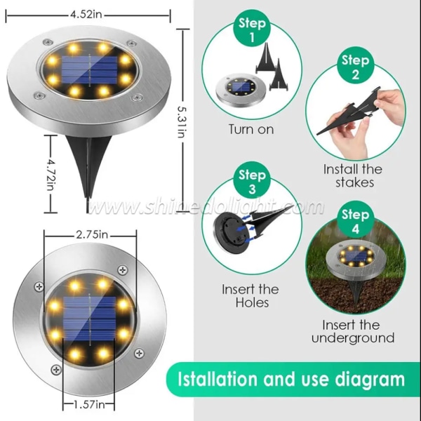 Udendørs belysning - Jordspots - 8 LED - Solceller - (2-Pack)