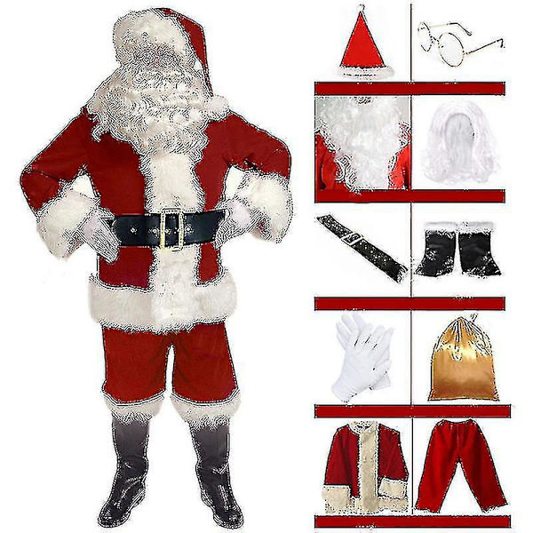 Jultomtekostym juldräkt män kvinnor vuxen 10-delad set XL