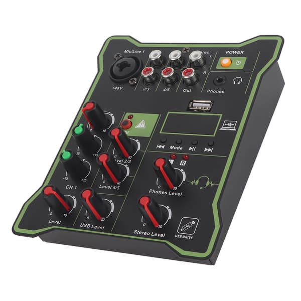 5-kanals linjemixer mini-lydmixer med Bluetooth USB-efterklangseffekt til mobiltelefoner, tablets og computere