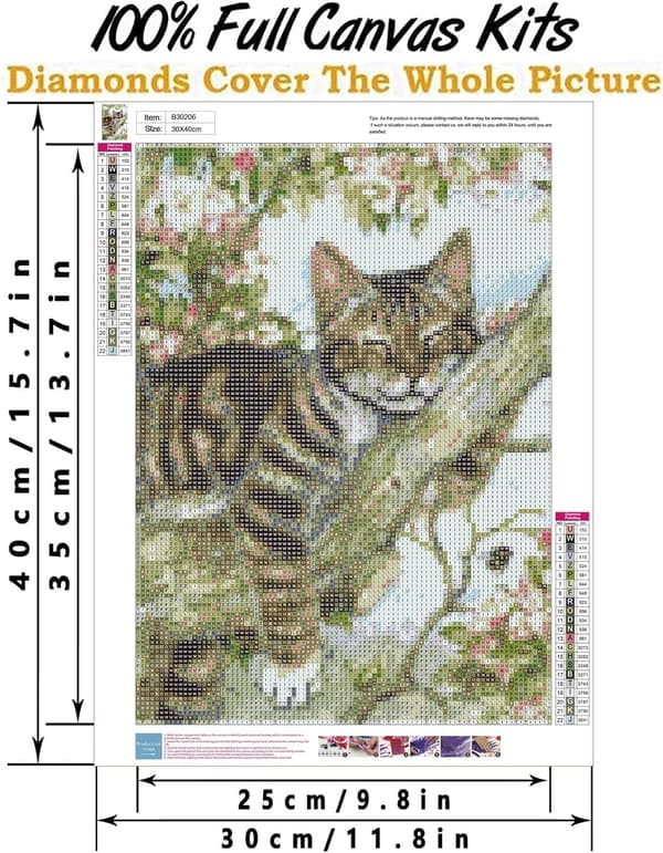 Diamantmålning Kattkit, Sovande Katt Diamantkonstkit, Rund Diamant Trädmålning Present, Väggdekoration 12x16