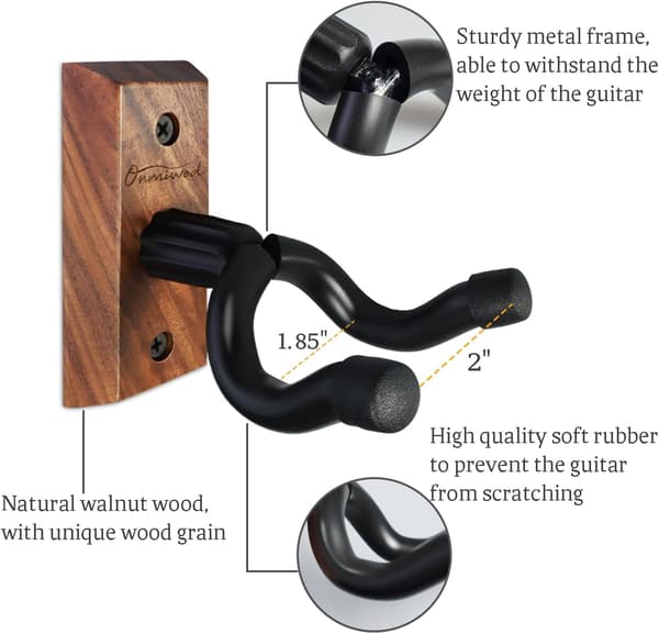 Gitarrväggfäste, Svart Valnöt Trä Gitarrhängare, U-formad Gitarrväggfäste, Gitarrhållare Krok Stativ Vägg för Akustisk, Elgitarr