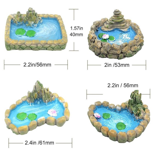 HT 4 stykker eventyrhage miniatyr dam ornamenter harpiks tilbehør for hjemmemikrolandskapsdekor