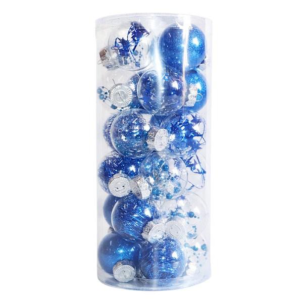 Juldekor 6 cm/24 färgade Transparent Ball Set för husdjur Blue
