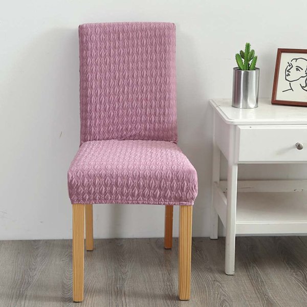 Stickat stolsöverdrag,Jacquard Plain Dining Chair Slipcover Rosa