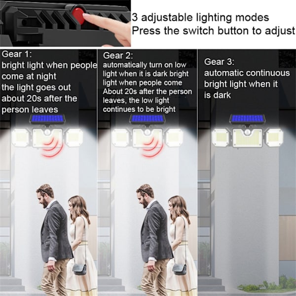 3 Heads solar ljus utomhus 226 LED