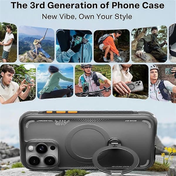 iPhone 16 Pro Max magnetisk deksel - TORRAS Ostand Q3 Air Series, stativ TPU+PC bakside Black