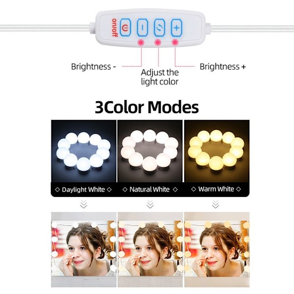 10 LED-lampor för sminkspegel Dimbar LED-vägglampa