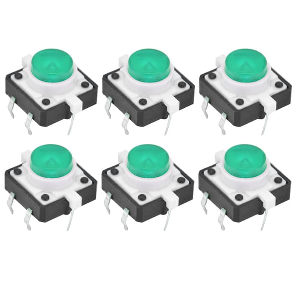 20 stk. 12x12x7,3 mm taktil trykknappbryter LED momentan grønn