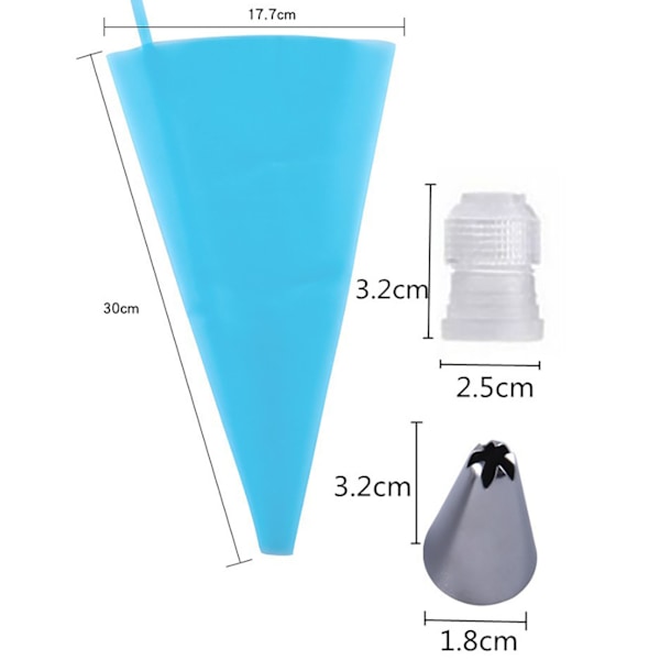 Dekorationsset för tårtor med spritsmunstycken och tyllset – TPU-spritsmunstycken, rostfria tyllar, blå färg – perfekt för bakning