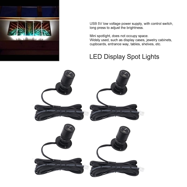 4-Pak Dimbar 5V LED Mini Spotlights for Smykkeutstillinger og Inngangspartier i Svart og Hvitt