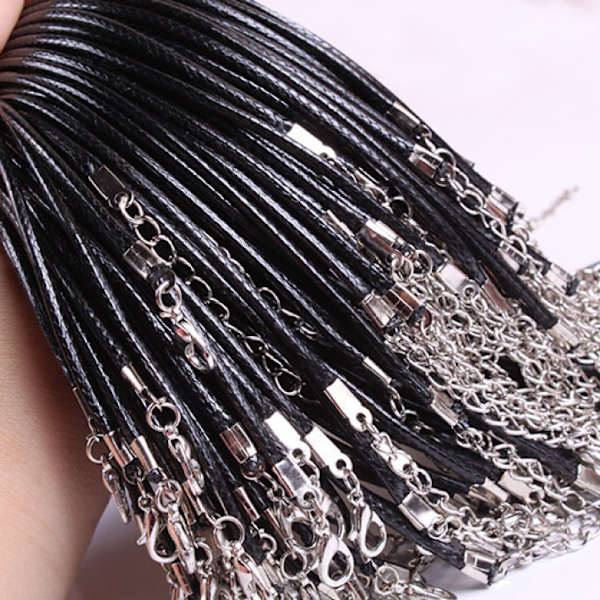 50 gör-det-själv-tillbehör manuellt svart läderrep 1.5mm black 45+5 tail chain