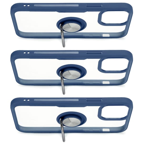 3 st 6,7 tums transparent stötsäkert telefonfodral med ringstativ för iPhone 12 Pro Max Azurblå