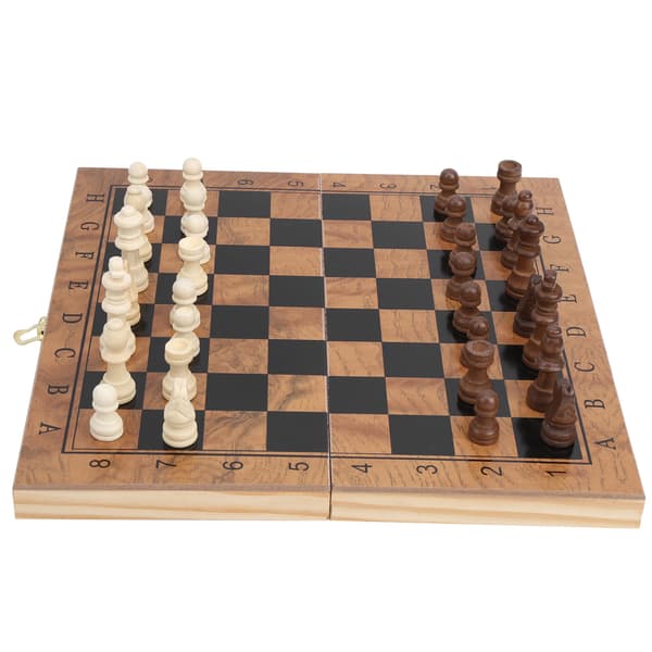 3 i 1 Multifunksjonelt Brettspill i Tre - Sjakk, Dame og Backgammon - Bærbar