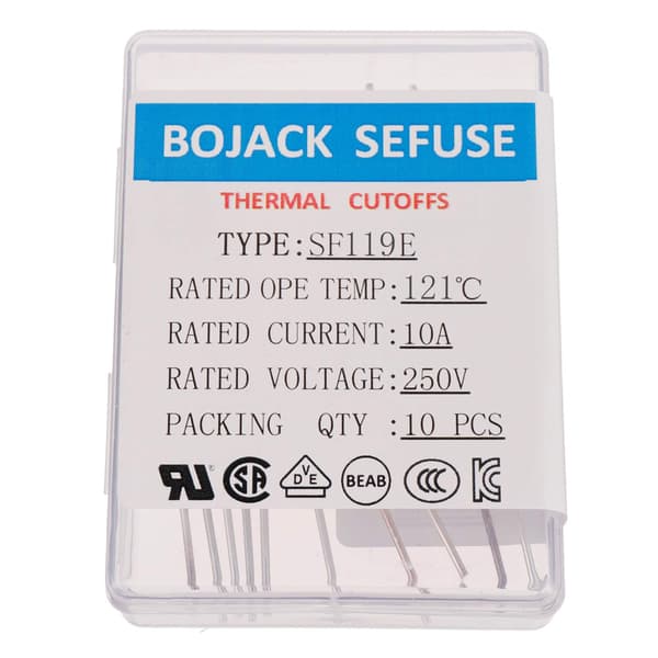 SF119E Termiska säkringar - 10A 250V, 121°C, Organisk typ, 10-pack