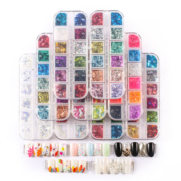 DIY nagelkonst paljetter 12-rutnät strip box nagelklistermärken #1