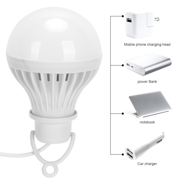 Bærbar 5V 7W USB LED Energisparende Lampepære for Utendørs Camping og Nødbruk
