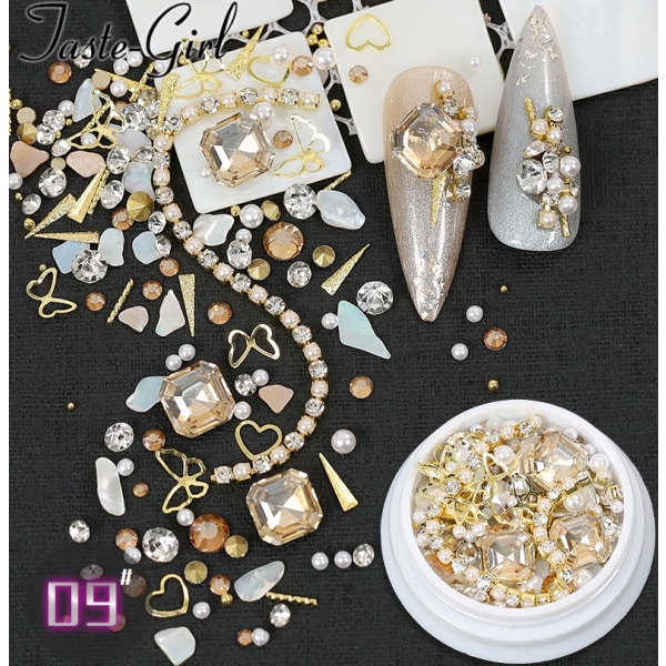 4-pack Shell Nail Art Pearl Diamond Metal Chain Set 09+06+07+08