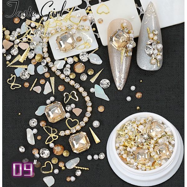4-pack Shell Nail Art Pearl Diamond Metal Chain Set 09+10+07+08