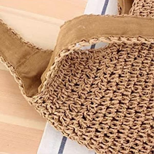 Korgväskor En Axel Halmväska Handvävd Raffiaväska Sommar Strandväska Kvinnor Vävd Väska Beige