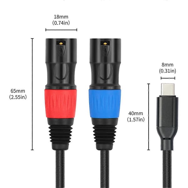 Type C til Dobbelt XLR Han Aux Lydkabel USB C til Dobbelt XLR Kabel 300cm