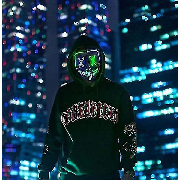 Led Purge Mask Light Up Skrämmande mask för Cosplay kostym Fluorescent green and clear blue