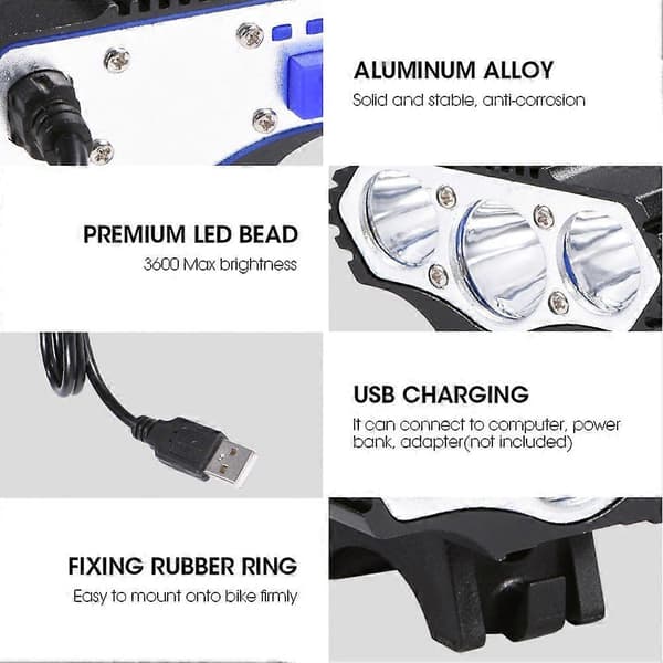3600LM USB LED-pyörän etuvalo ulkoiluun yöajoon pyöräilyyn