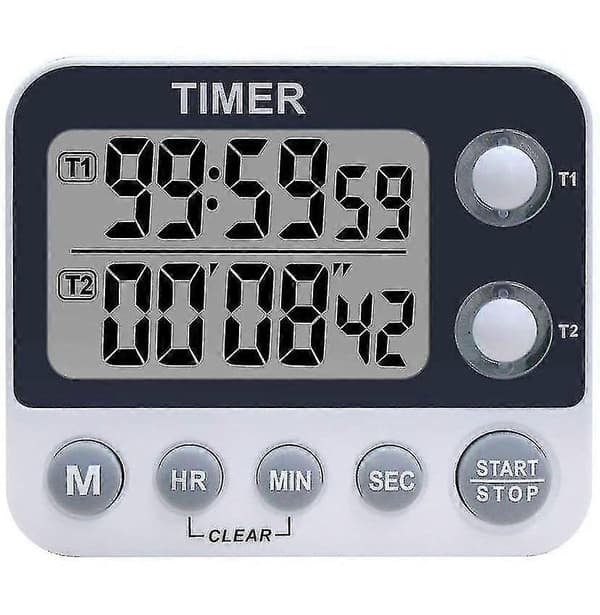 Digital kjøkkentimer Magnetisk stor skjerm nedtellingstimer Klokke 2 kanalgrupper 99 timer