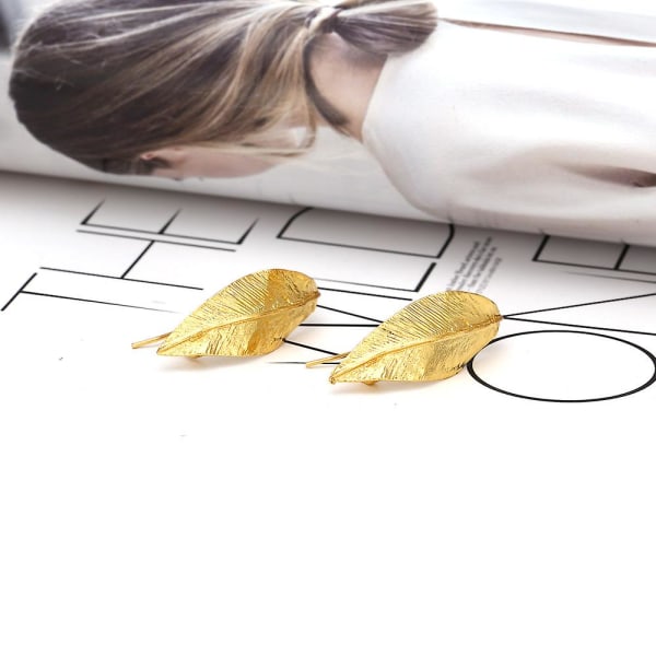 2 par bladgull øredobber Vintage bladøredobber kvinners ørekrok øredobber Bølget blad på gullbelagte øredobber