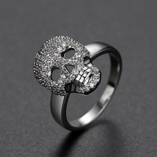 Punk Colorful CZ Skeleton Devil Ring Svart Vit Bling Zircon Sk White 8