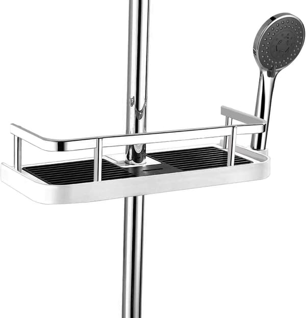 [DT]Hanging shelf for shower rod, bathroom shelves, display organizer with rod, no drilling, plastic
